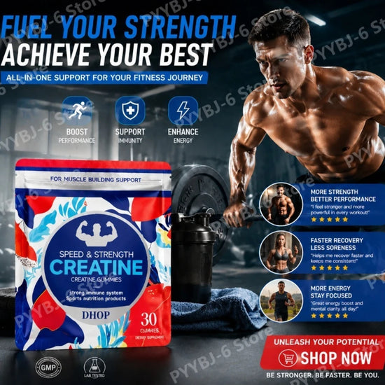 DHOP Creatine Monohydrate Gummies with Muscle Building Support, Speed and Strength, Immune Support, Vitamin B12, 30 Gummies
