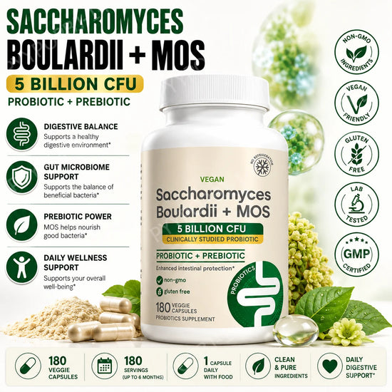 Probiotic + Prebiotic Supplement – 5 Billion CFU – 180 Veggie Capsules – Non-GMO, Gluten Free, Vegan