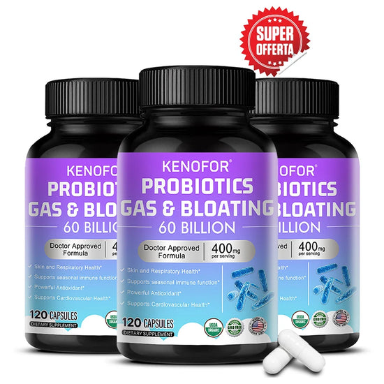 60 Billion CFU Multi-Strain Probiotic Capsules - Prebiotics + Digestive Enzymes, Gut Health & Immune Support, 30/60/120 Counts